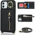 thumbnail image 2 of iPhone 12/12 pro Case with Card Holder for Women, iPhone 12/12 pro Phone Case Wallet with Strap Credit Card Slots Crossbody with Kickstand Zipper Shockproof Case for iPhone12/12pro - Black, 2 of 16
