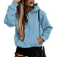 thumbnail image 2 of Shirts for Women Trendy Fall Winter Comfy Hooded Long-sleeved Kimono Drop Shoulder Hoody Solid Color Leisure Cotton Hoodies Sweatshirts(Light Blue,XXL), 2 of 5