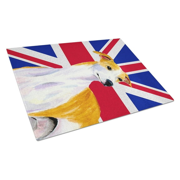 Caroline's Treasures Whippet with English Union Jack British Flag Glass Cutting Board Large Size