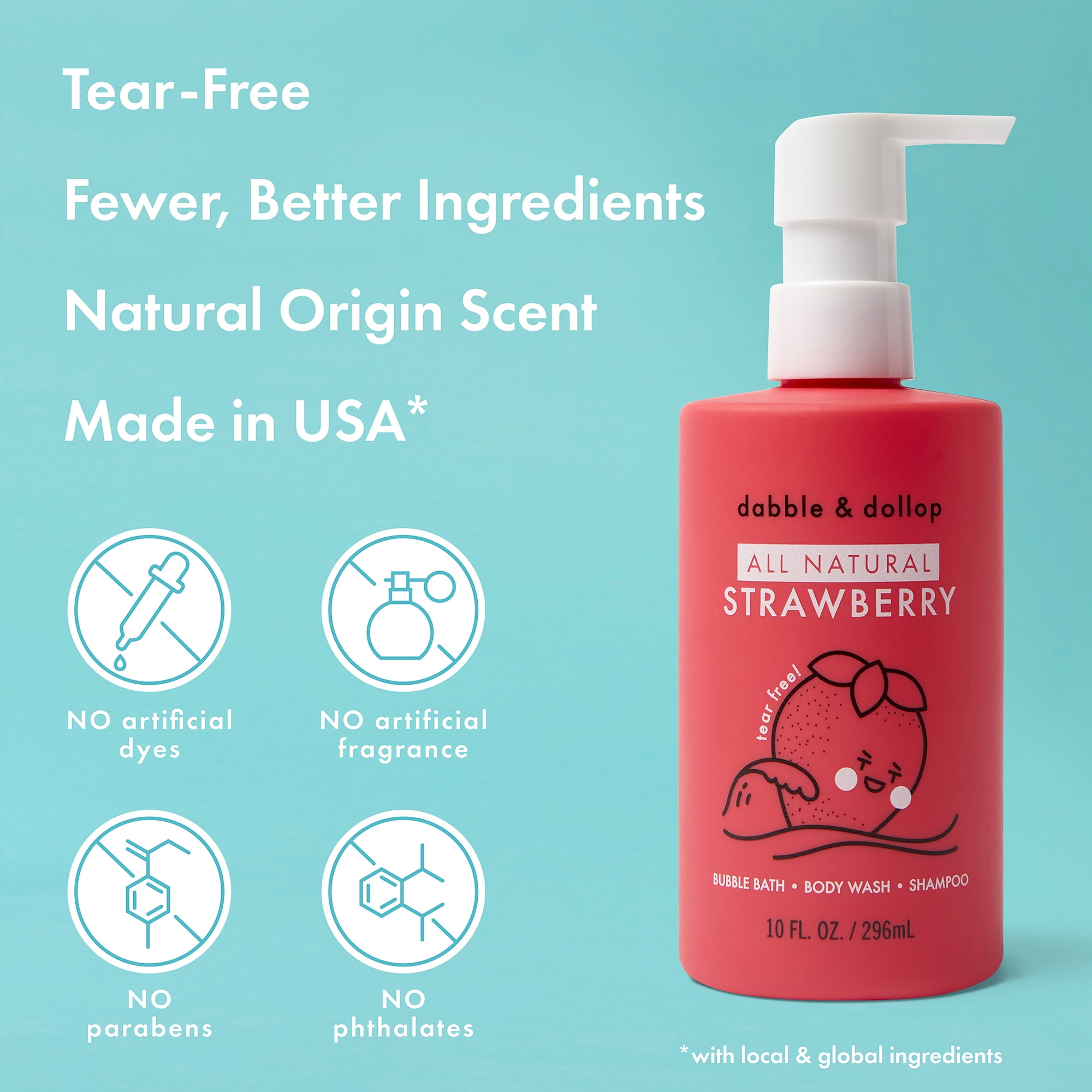 Dabble & Dollop Strawberry 3-in-1 Shampoo, Body Wash & Bubble Bath, 10 fl oz