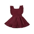 thumbnail image 1 of ZAXARRA Fille Bretelles Jupe Couleur Unie Manches Volants Robe de Velours, 1 of 9