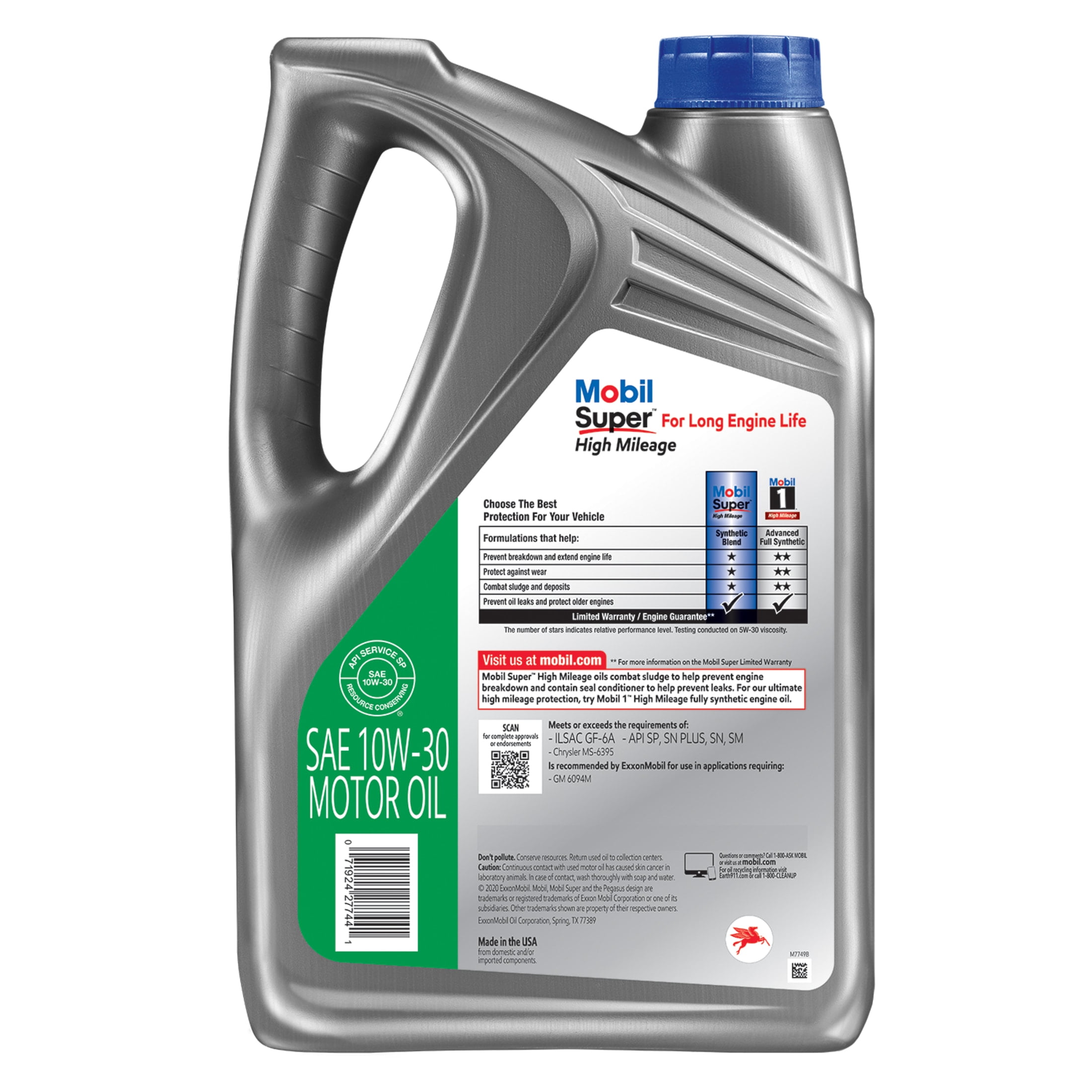 Mobil Super High Mileage Synthetic Blend Motor Oil 10W-30, 5 Quart