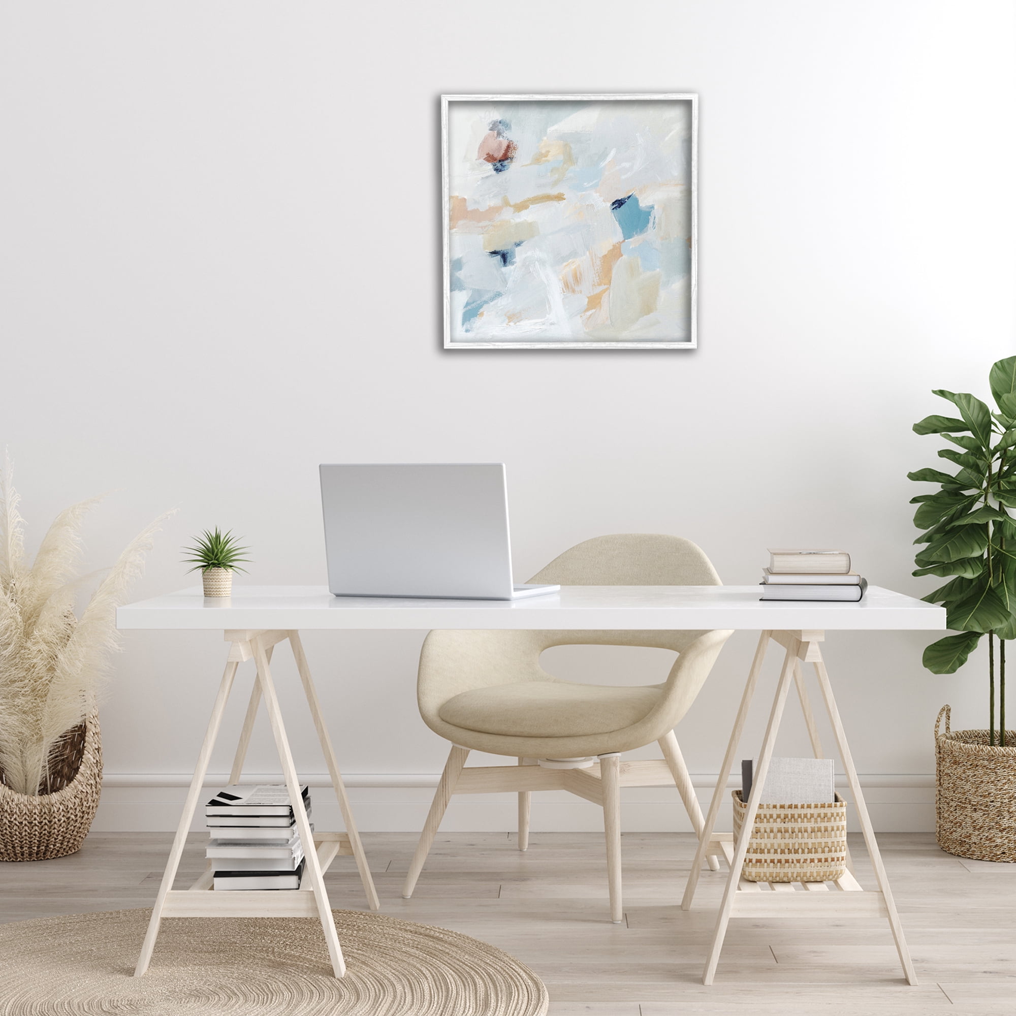 Stupell Industries Subtle Abstract with Blue Abstract Painting White Framed Art Print Wall Art, 24 x 24