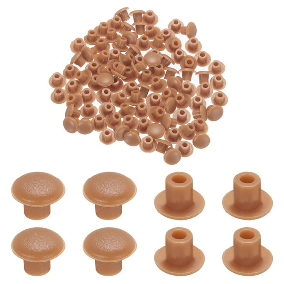 100pcs Plastic Hole Plugs, 5mm (3/16 Inch) Dull Red Screw Caps Cover Snap in Locking Round Button Top Shelf Plugs