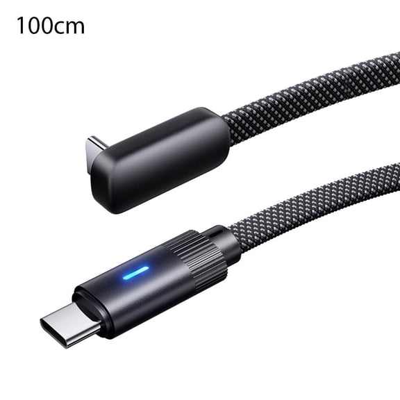 Right Angle USB C Cable 100W Fast Charging,Flat Braided 2-in-1 Type-C Cord with LED Indicator for Phone,1m