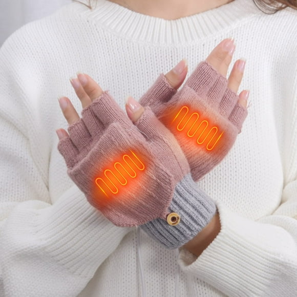 RXIRUCGD Winter Gloves USB Heated Gloves for Men and Women, USB Powered Heating Knitting Mittens Hands Warmer Fingerless