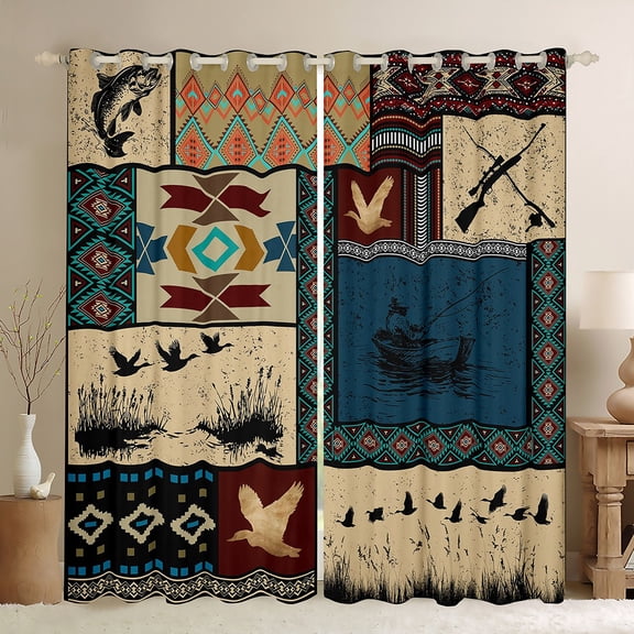 Homewish Country Mallard Duck Black Out Curtains,Ancient Aztec Boho Curtains Pack of 2 (42x63 Each),Hunting And Fishing Bedroom Curtains For Men Women,Ultra Soft Home Decor