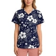 thumbnail image 4 of ASDFVBKG Scrubs Top for Women Short Sleeve V-Neck Working Top with Pocket Floral Print Plus Size 2026 Casual Workwear Scrub Top Navy M, 4 of 4