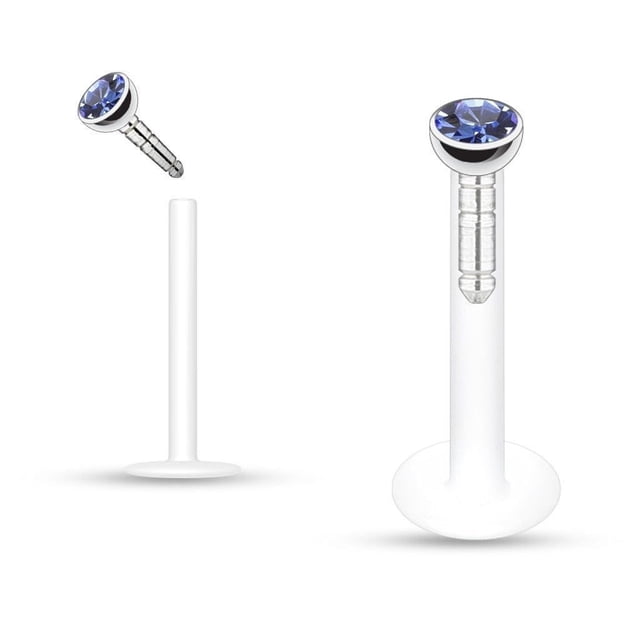 Push-in Clear Acrylic Labret Studs 16g With Press Fit Gem