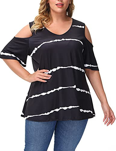 Gboomo Women Plus Size Tops Casual Cold Shoulder Short Sleeve T Shirts Summer Plus Size Tunic 
