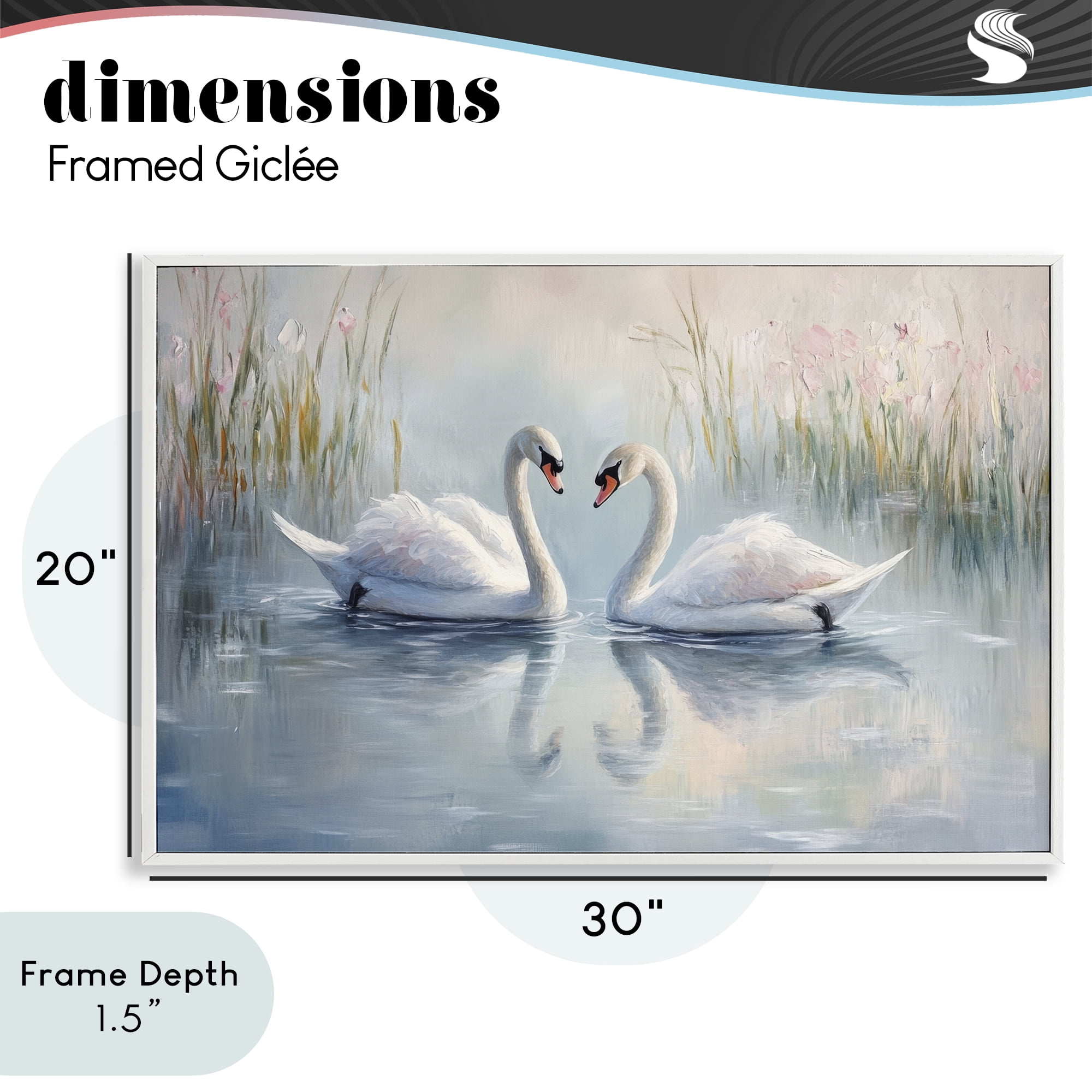 Stupell Industries Simple Swan Reflections White Framed Giclee Art, design by Petal Prints Design