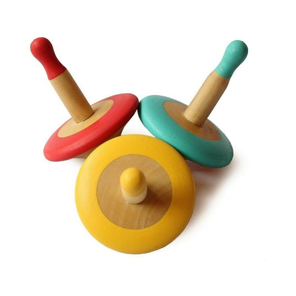 Shumee Handmade Wooden Set of 3 Spin Tops(Red, Blue, Yellow)| Colorful| 100% Child Safe| Gyroscope Fidget Spinner |Novelty Spinning Tops | Sensory Toys |Birthday Party Favors|Classic Wooden Trompos