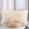 thumbnail image 3 of Home Soft Things Luxury Shaggy Faux Fur Throw Pillow Cases, Ultra Soft Plush Pillow Covers Fluffy Decorative Cushion Covers, No Pillow Insert, Set of 2, Ivory, 14x26 Inch, 3 of 7