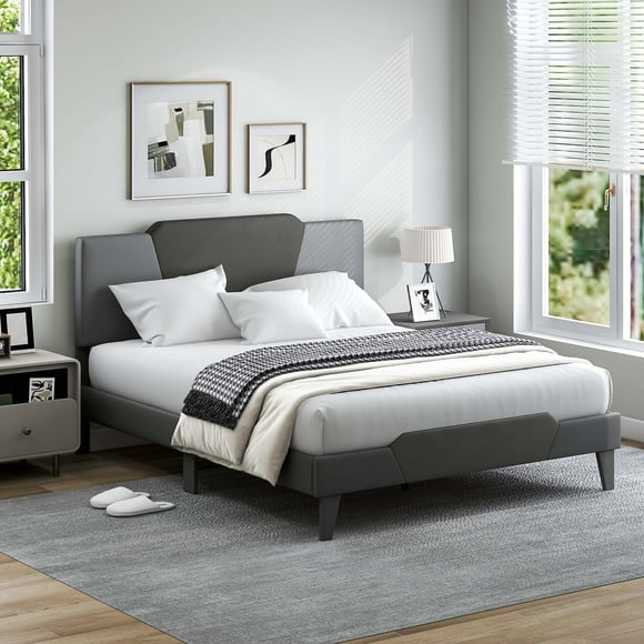 Costway Queen Size Upholstered Platform Bed Frame Velvet Headboard Mattress Foundation