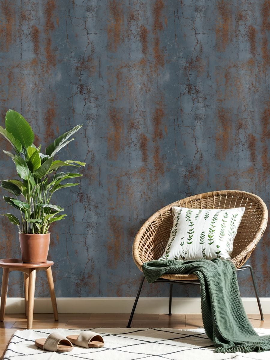 Peel and Stick Wallpaper Rustic Blue Orange Cracked Metal Texture Industrial Wall Mural 23.6in x 9.8ft Self Adhesive Removable Wall Paper Renter Friendly Wallpaper for Nursery Bedroom Cabinets