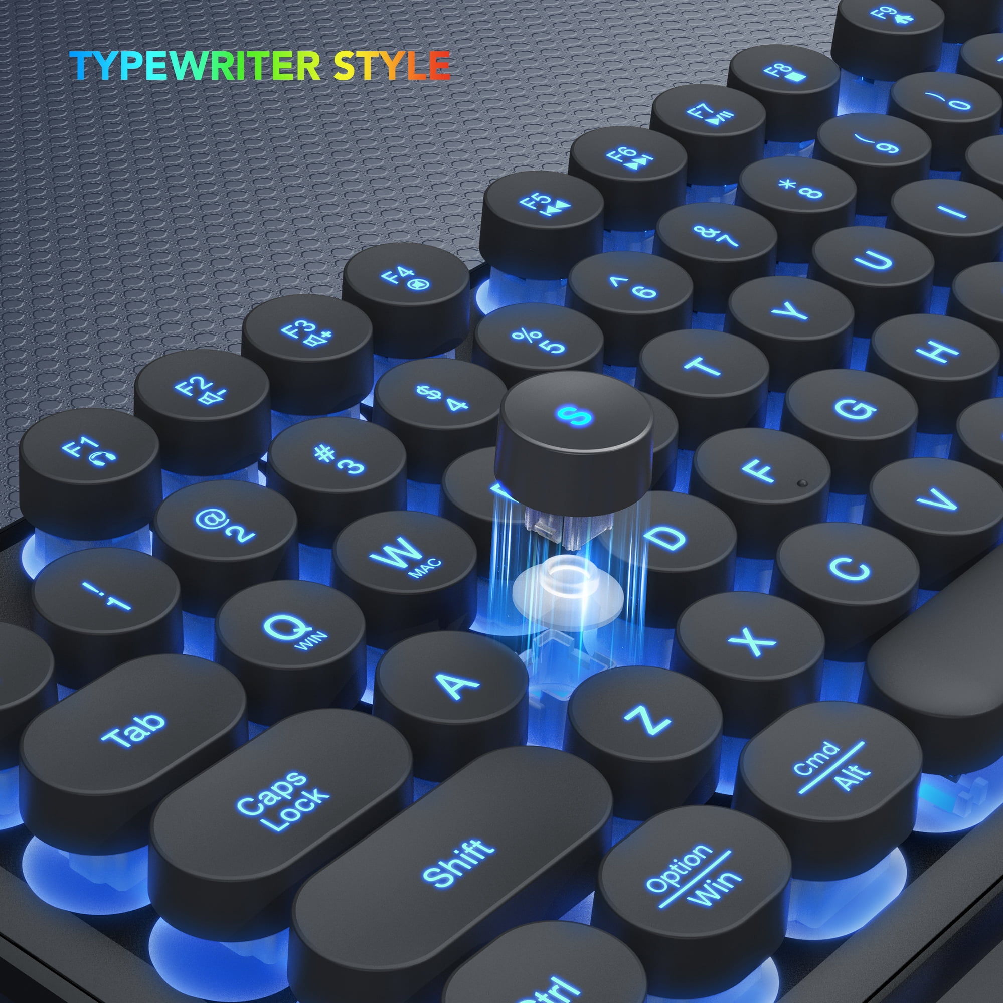 Wagpak Wireless Keyboard and Mouse Backlit - Retro Round Keycaps, Detachable Wrist Rest, Black, New, 1 Count