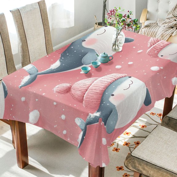 BZSMCE Square Tablecloth Design Cut Blue Whale Pattern Tableclothes