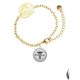 thumbnail image 2 of Delight Jewelry Silvertone Domed Black B Pharm Gold-tone Flower Link Chain Bracelet, 6.75"+2" Extender, 2 of 4