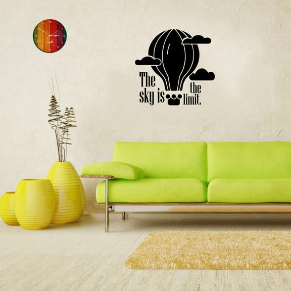Sky Is The Limit Quote Hot Air Balloon Wall Sticker Art Decal for Girls Boys Kids Room Bedroom Nursery Kindergarten Garage House Fun Home Decor Stickers Wall Art Vinyl Decoration Size (10x10 inch)
