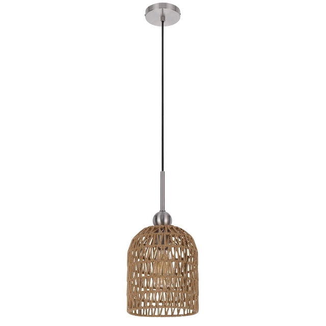 Lámpara colgante Benzara, pantalla tipo cuerda de 8 pulgadas, color marrón cromado