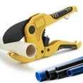 thumbnail image 2 of Cortador de tubos Cortador de tubos de PVC cortador de tubos de trinquete de alta resistencia para cortar mangueras de plástico PEX PVC PPR y tuberías de plomería de hasta 1-5/8 pulgadas (amarillo), 2 of 8