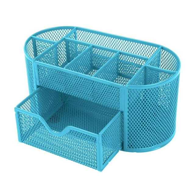Fresh Fab Finds FFF-SkyBlue-GPCT1097 9-Compartment Metal Mesh Pencil Holder Desk Organizer, Pen Storage