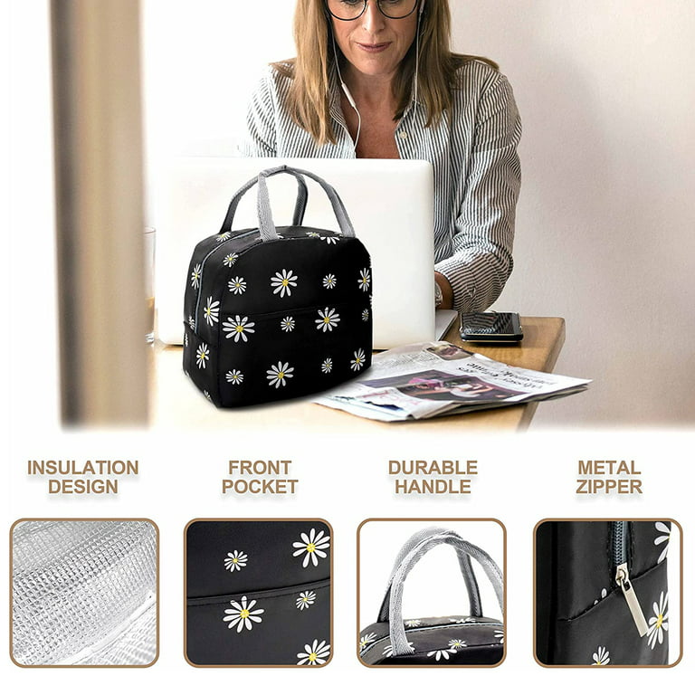 Daisy Lunch Bag, New Daisy Printing Portable Lunch Box Bag Multi-function Insulation Bag Outdoor Cold Ice Pack Fashion Lunch Bag for Work Office
