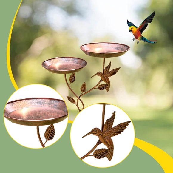 Baño para pájaros al libre, cuenco de agua para pájaros, elegante, resistente a intemperie, decoración de jardín, de hierro de metal con