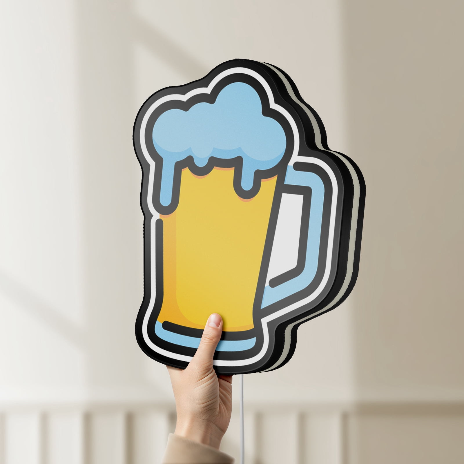 Beer Mug 3D Novelty Light Box for Bar Decor, Personalized Text Option, Alcohol Drink Lamp Featuring Glass Mug and Cold Beverage Design (Width 8 inch, 20cm)