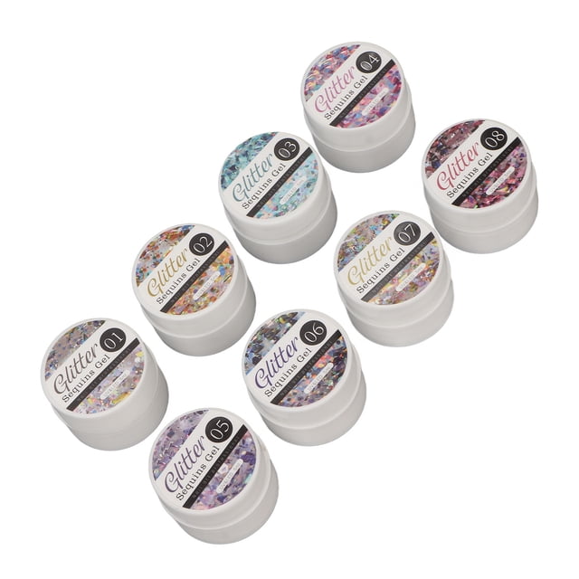 LED Nail Gel, Glitter Nail Polish Set Reflective High Density For Salon For 8 Colors