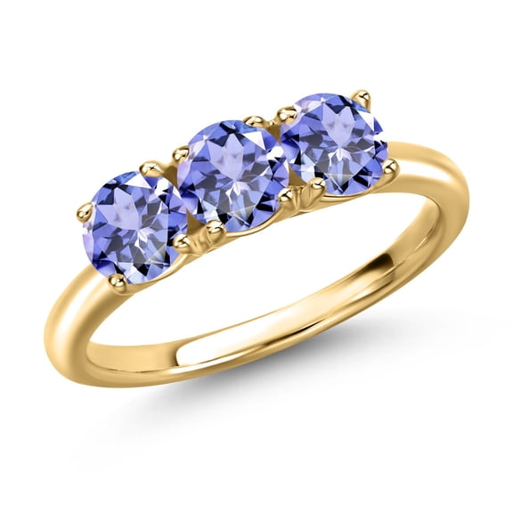 Gem Stone King 18K Yellow Gold Plated Silver Blue Tanzanite Engagement Ring for Women | 1.38 Cttw | Round 5MM | Gemstone December Birthstone | Size 8