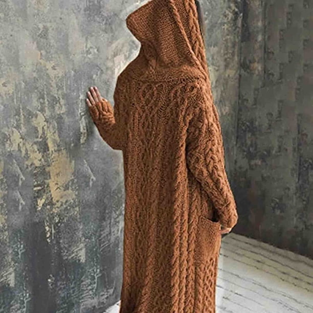 ニットコート Spick&Span AIRY INRAY HOODIE LONG GILET Womens Chunky Knit Long Cardigan Long Sleeve Open Front Hoodie
