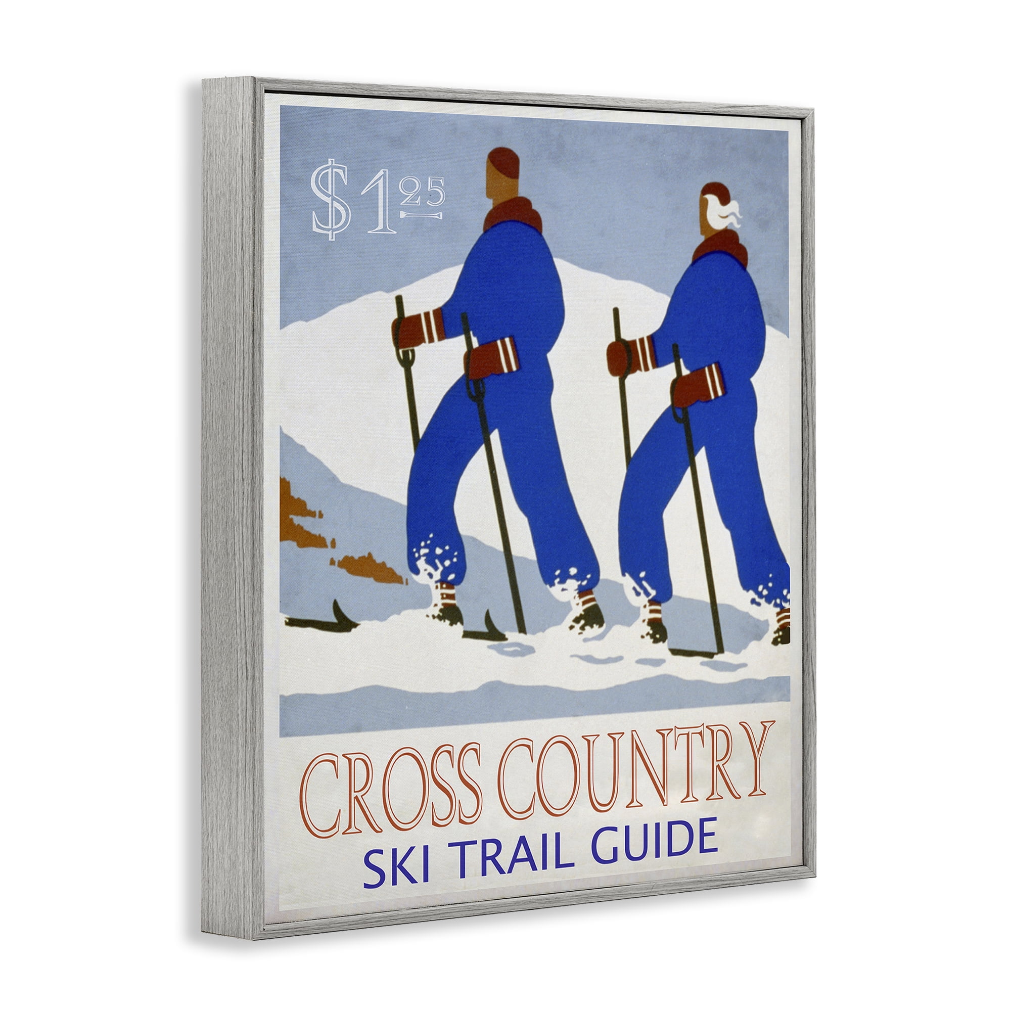 Stupell Industries Vintage Cross Country Ski Sports Painting Gray Framed Art Prints Wall Art, 16 x 20