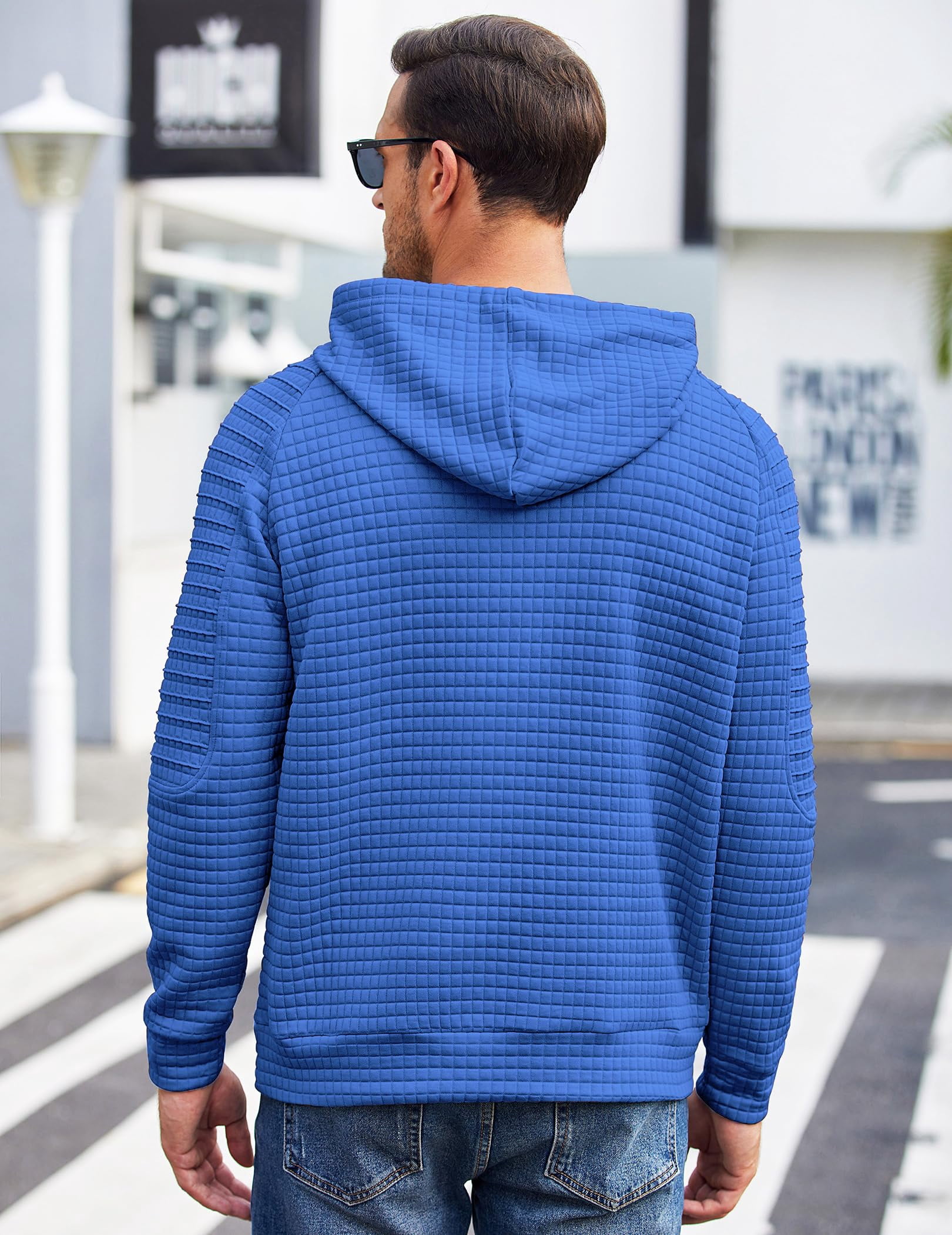 COOFANDY Men's Casaul Sweatshirt Long Sleeve Drawstring Knit Waffle Solid Hoodies for Men Slim Fit