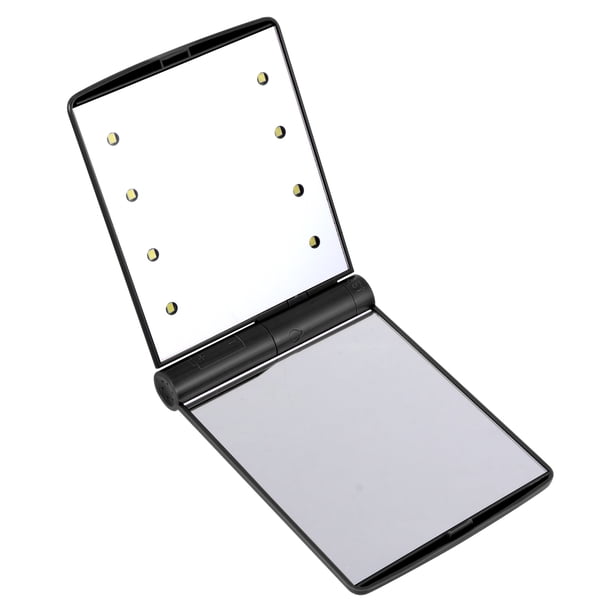 GOOHOCHY Espejo de maquillaje LED plegable con luz y dos lados, espejo cosmético de belleza de mano.