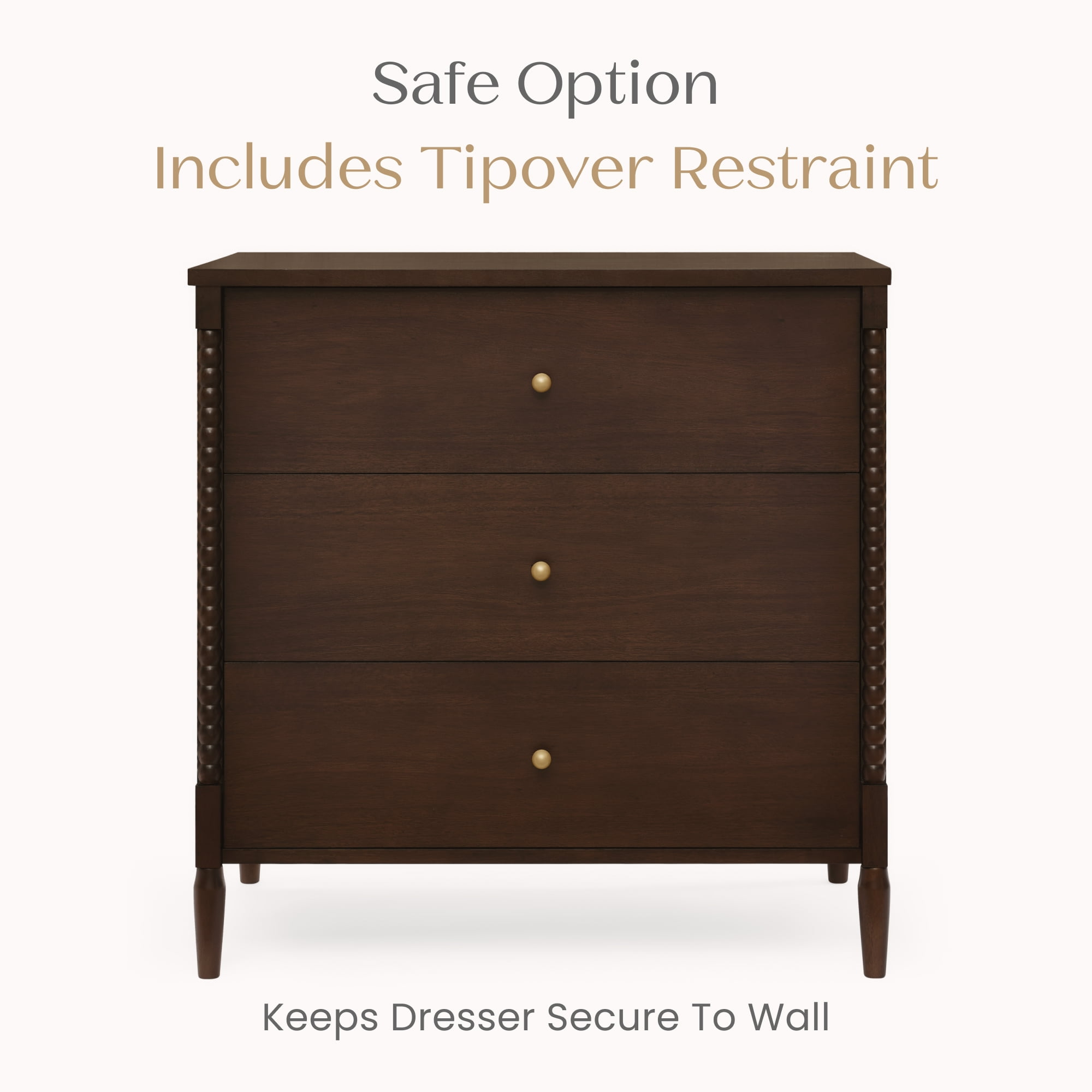 Delta Children Lily 3 Drawer Dresser with Interlocking Drawers, Walnut Espresso