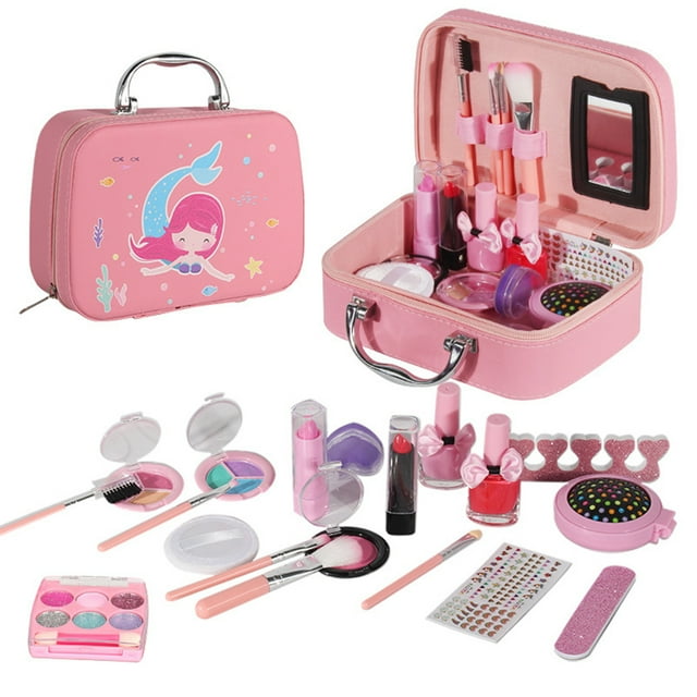 Graflsoa Non-Toxic Kids Makeup Kit with Travel Case - 20-Piece Washable Cosmetic Set for Girls, Safe & Fun Gift for Birthdays or Christmas