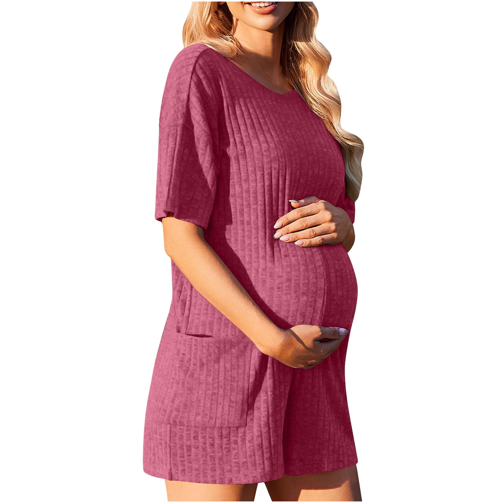 Feancey Oversized Rompers for Women Plus Size Trendy Knitted Jumpsuits Business Casual Short Sleeve Overalls Solid Color Loose One Piece Romper with Pockets Hot Pink XXL