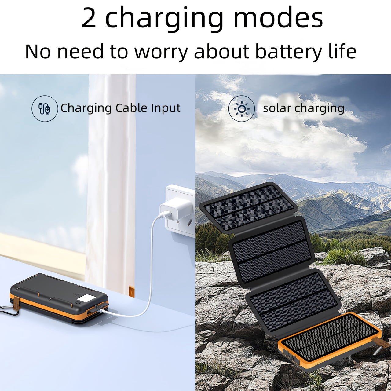 Tri-Folding Solar Power Bank 38800mAh, 4 Solar Panel Portable Charger with LED Lights for Smartphones, Tablets, Camping & Hiking