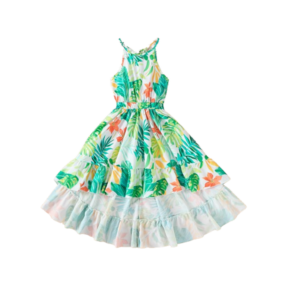 Kid Girls' Summer Floral Print Straps Sleeveless Dress for Outdoor Vacation Beach Casual Wear 7-14