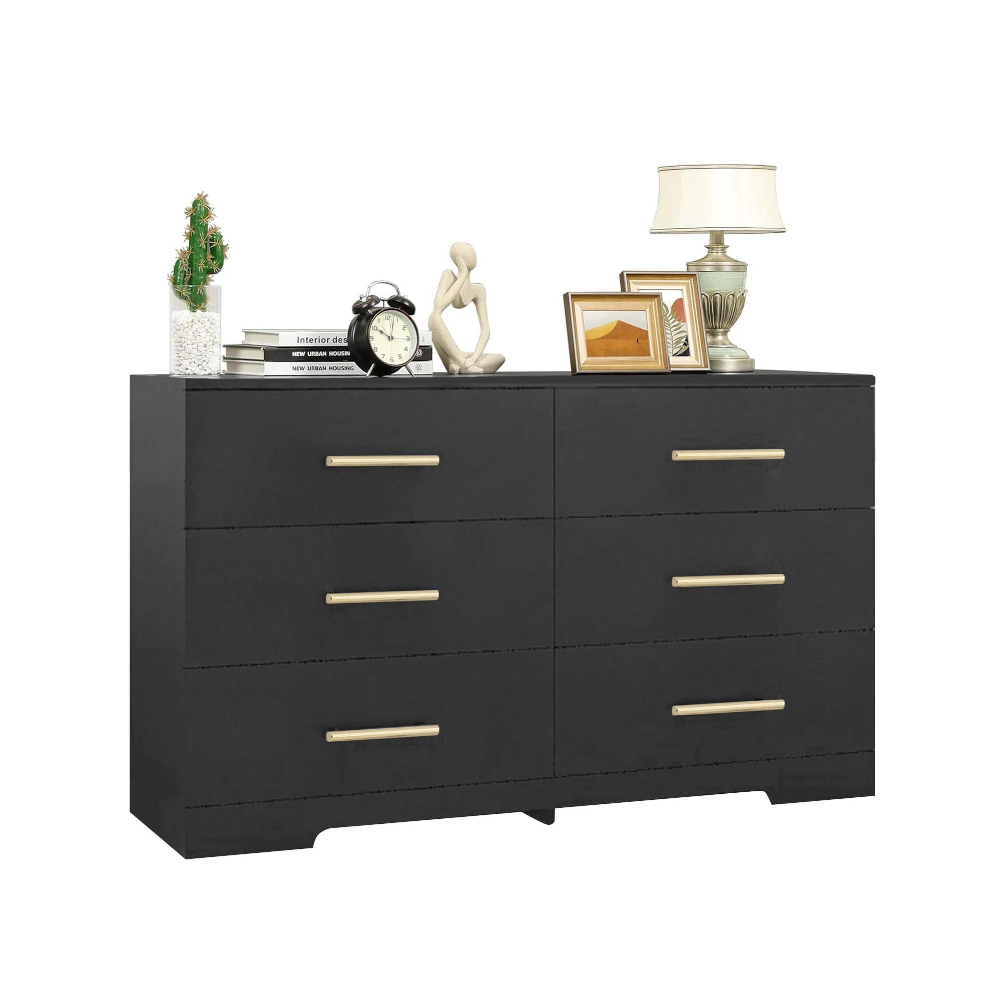Aukfa Modern 6-Drawer Dresser Chest of Drawers Storage Cabinet for Bedroom Living Room, Black