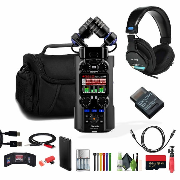 Zoom H5studio 4-Track Handy Recorder with 32-Bit Float Recording Bundle With BTA-1 Bluetooth Adapter for ARQ AR-48, L-20, R20, H3-VR & F6   MDR-7506 Professional Stereo Headphones   More
