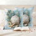 thumbnail image 3 of Blue Coastal Outdoor Waterproof Pillow Covers, Vintage Beach Nautical Starfish Botanical Decorative Square Throw Pillowcase Sofa Cushion Sham for Patio/Couch/Chair, 24"x24" 2 Pack, 3 of 8