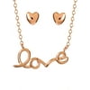 STERLING SILVER 14KT GOLD PLATED LOVE PENDANT AND HEART EARRING SET, 18" + 2"