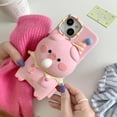 thumbnail image 3 of Pink Pig Phone Case Compatible with iPhone 13/14, Cute 3D Cartoon Piggy Funny Animal Blowing Bubbles Shockproof Silicone Soft Case, 3 of 12