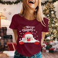 thumbnail image 3 of Merry Christmas Tshirts Women Short Sleeve Casual Crewneck Cute Santa Claus Graphic Tees Holiday Party Tops, 3 of 5