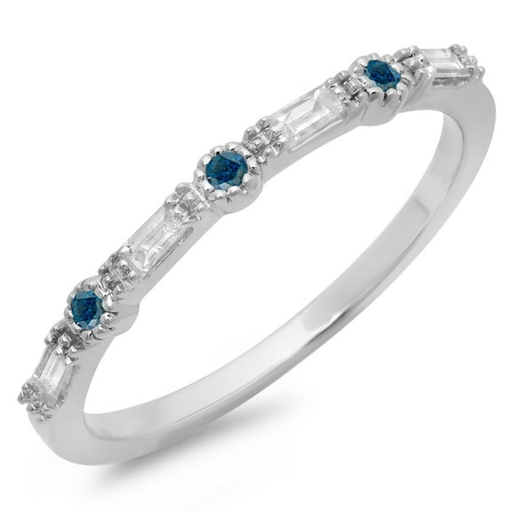 Dazzlingrock Collection 0.25 CT 10K Round, Baguette Blue, White Diamond Band White Gold Size 8