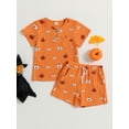 thumbnail image 2 of Arvbitana Toddler Boy Halloween 2-Piece Casual Outfit Set Short Sleeve Round Neck Button Pumpkin Print T-Shirt +  Shorts 2T-6T, 2 of 9