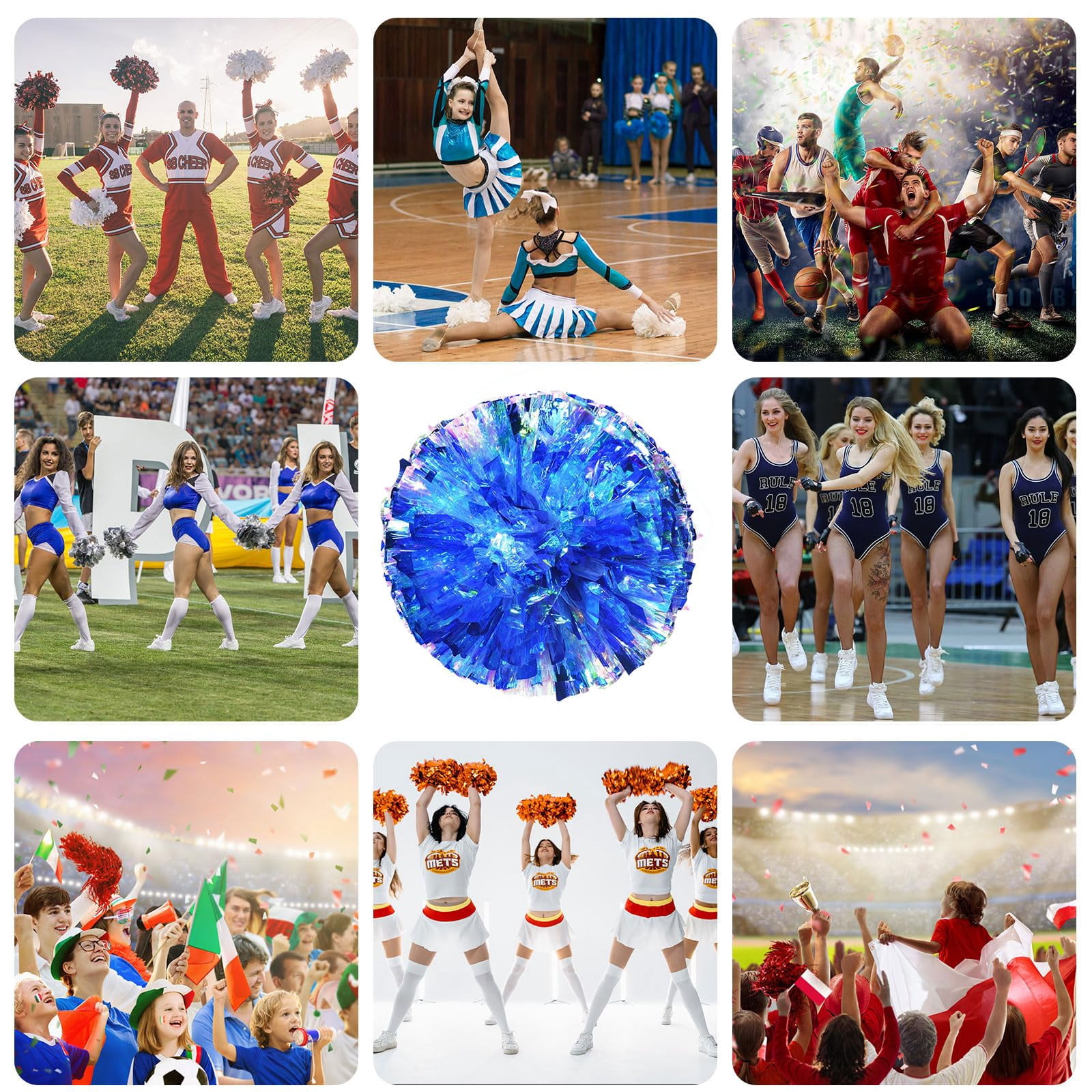 Cheerleading Pom Poms 22 Pcs with Finger Holes, Cheer Pom Poms for Dance and Sports Events, Cheerleading Poms for Team Spirit and Festivals, Matches