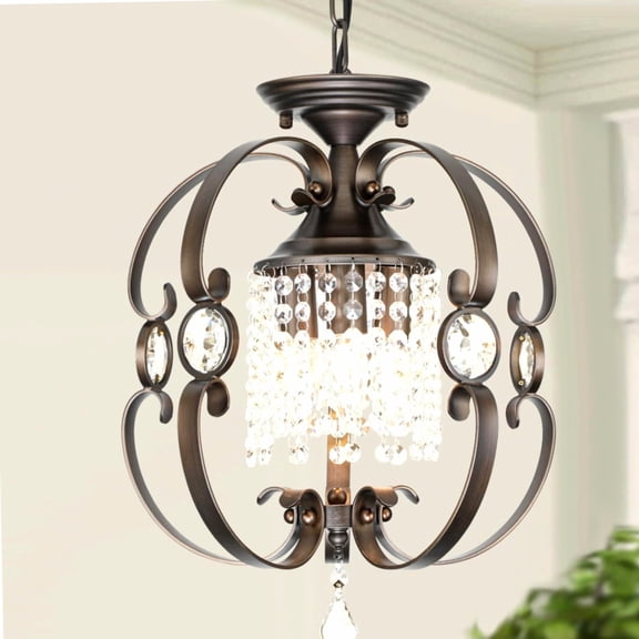Oil-Rubbed Bronze Crystal Chandelier, 3 Light 14 Inch, Adjustable Height, Vintage Farmhouse Ceiling Light for Dining Room